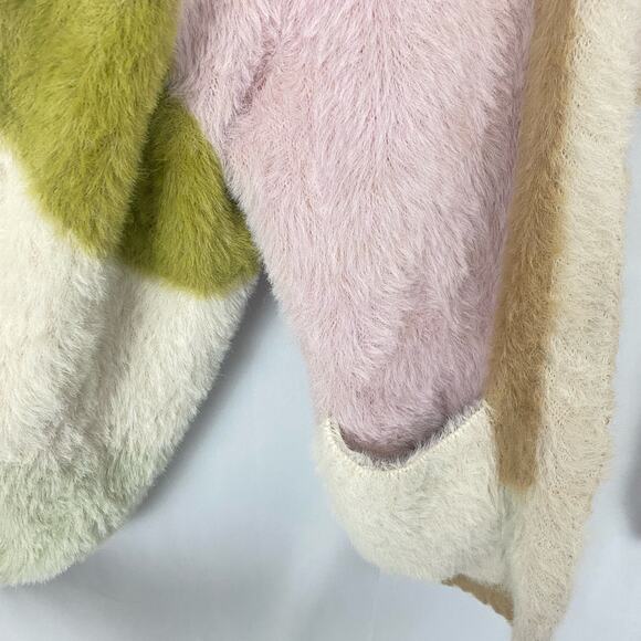 &Merci Colorblock Oversized Fuzzy Open Front Cardigan, Size L - Soft Cozy Knit - Picture 4 of 7